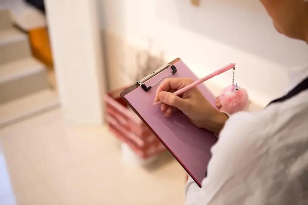 Person writing on a notepad with a pen