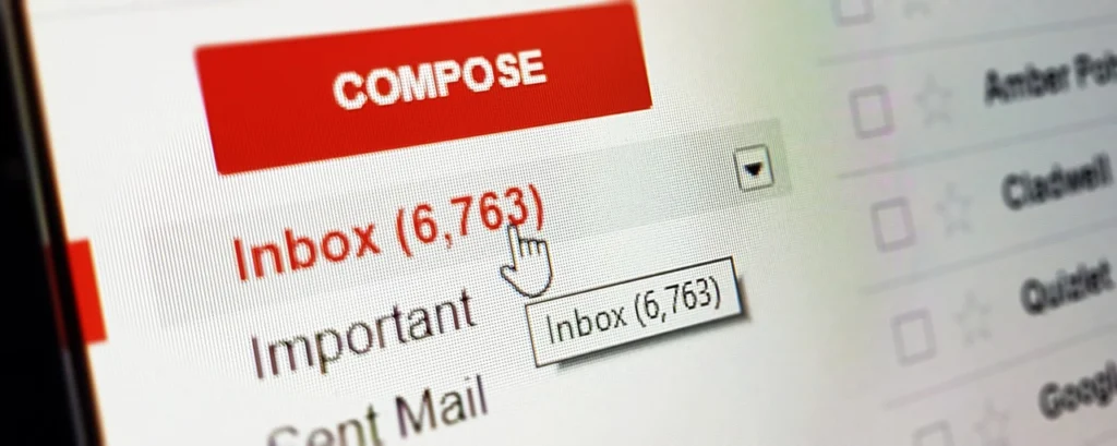 Close-up of an email inbox on a computer screen